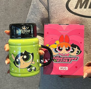 Ceramic Powerpuff Girls Mug with Lid - Premium Quality & Stylish Design